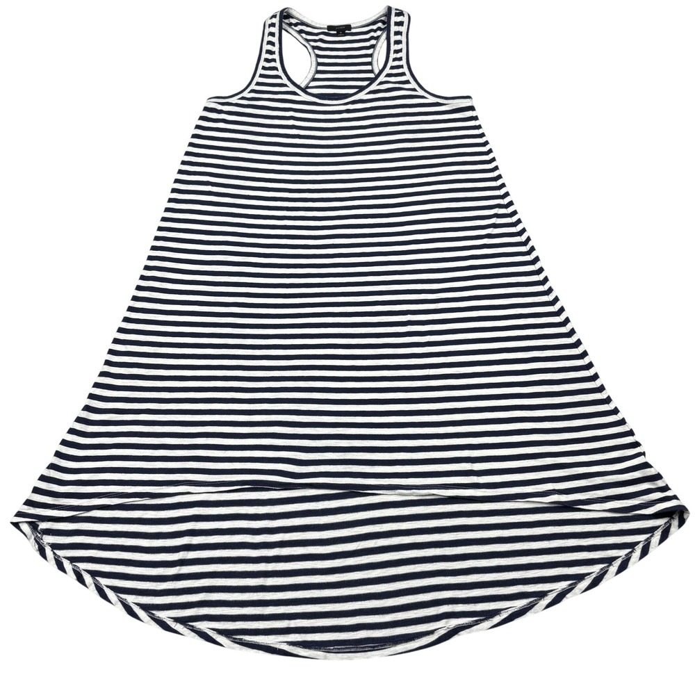JCrew Womens Medium Striped Tank Dress Navy Blue White Cotton Racerback High Low